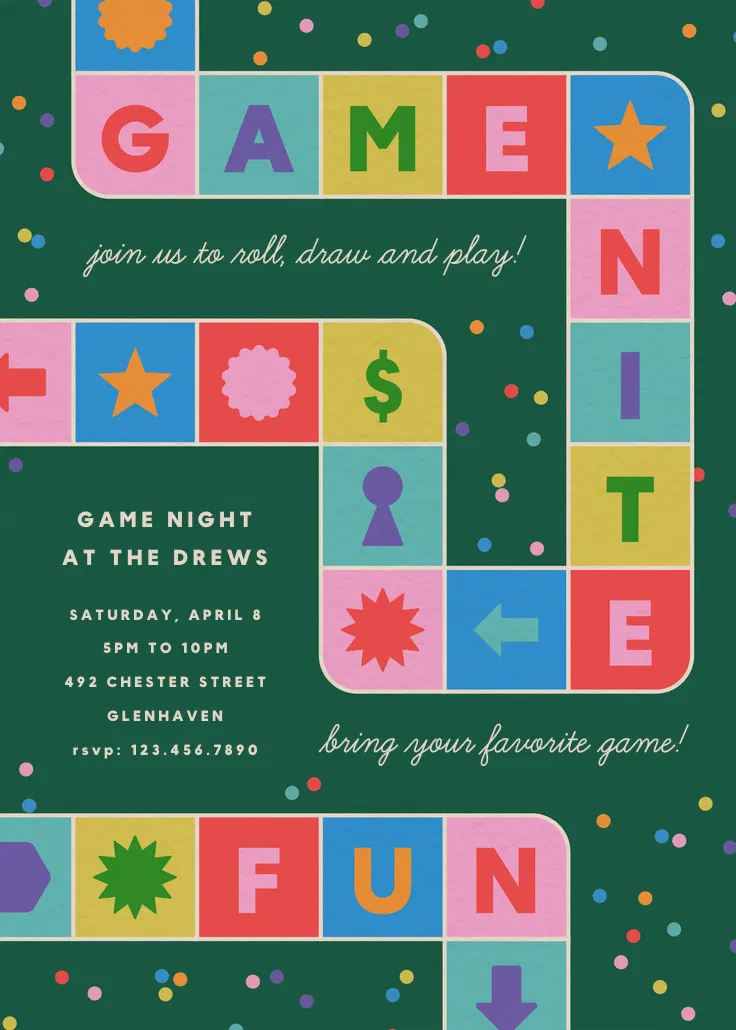 Game night - spor ve oyun davetiyesi